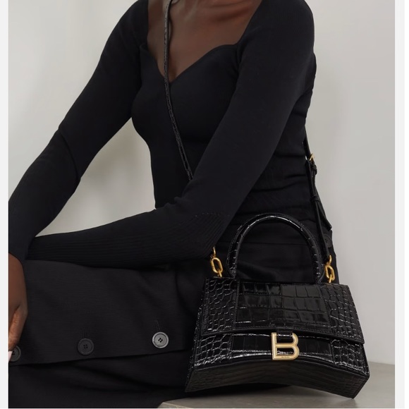 BALENCIAGA Hourglass small glossed croc-effect leather tote - Picture 2 of 14